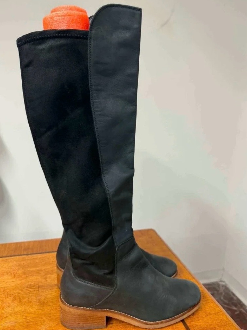 Lucky Brand Equestrian Black Leather & Suede Over-the-Knee Riding Boots size 6.5